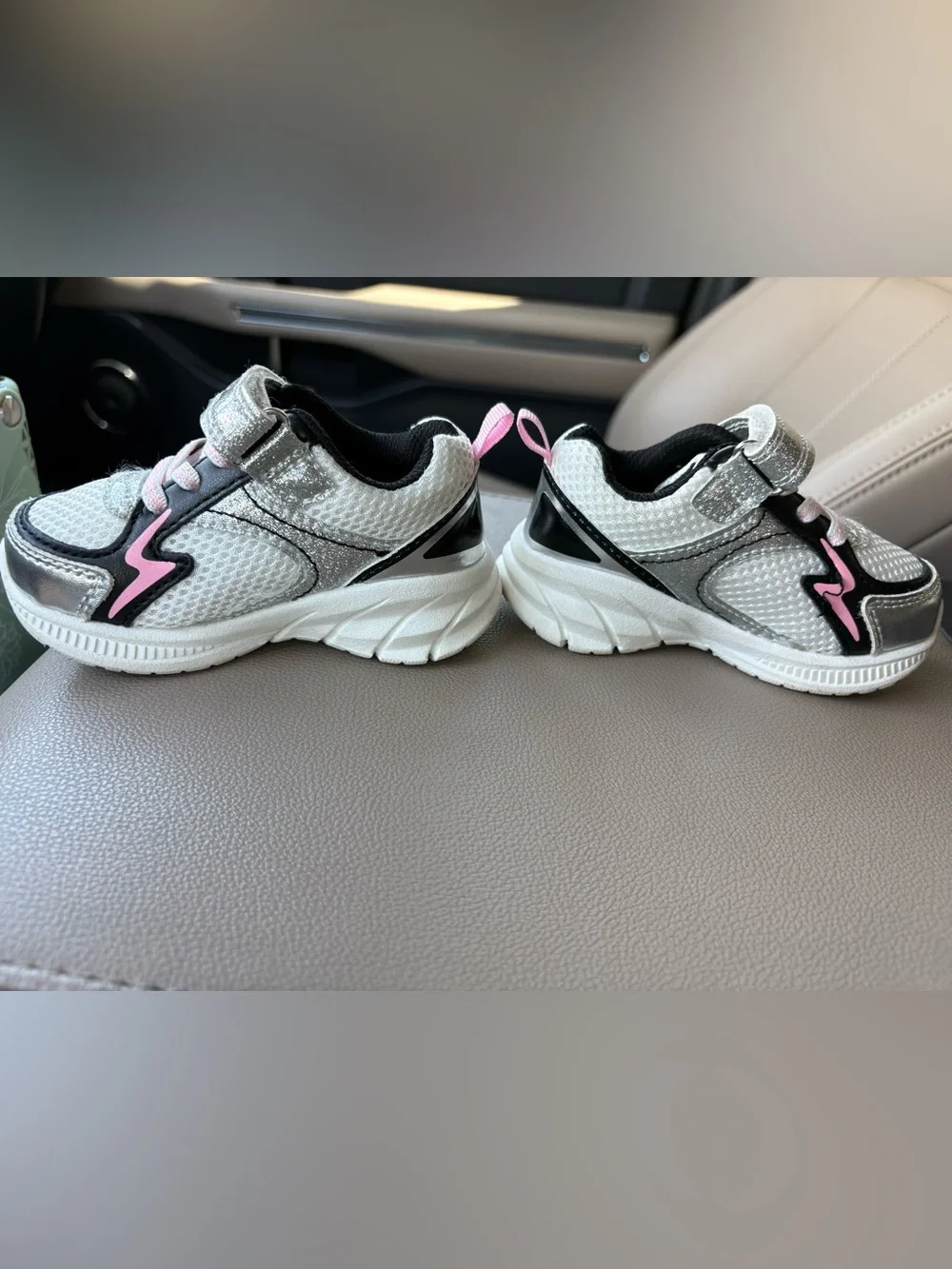 Toddler Silver and Pink Athletic Sneakers - Velcro Strap